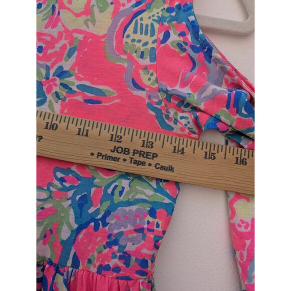 LILLY PULITZER Girl's Dress Cold Shoulder 3/4 Sleeve Neon Pink Floral Size 8-10 - Picture 6 of 10